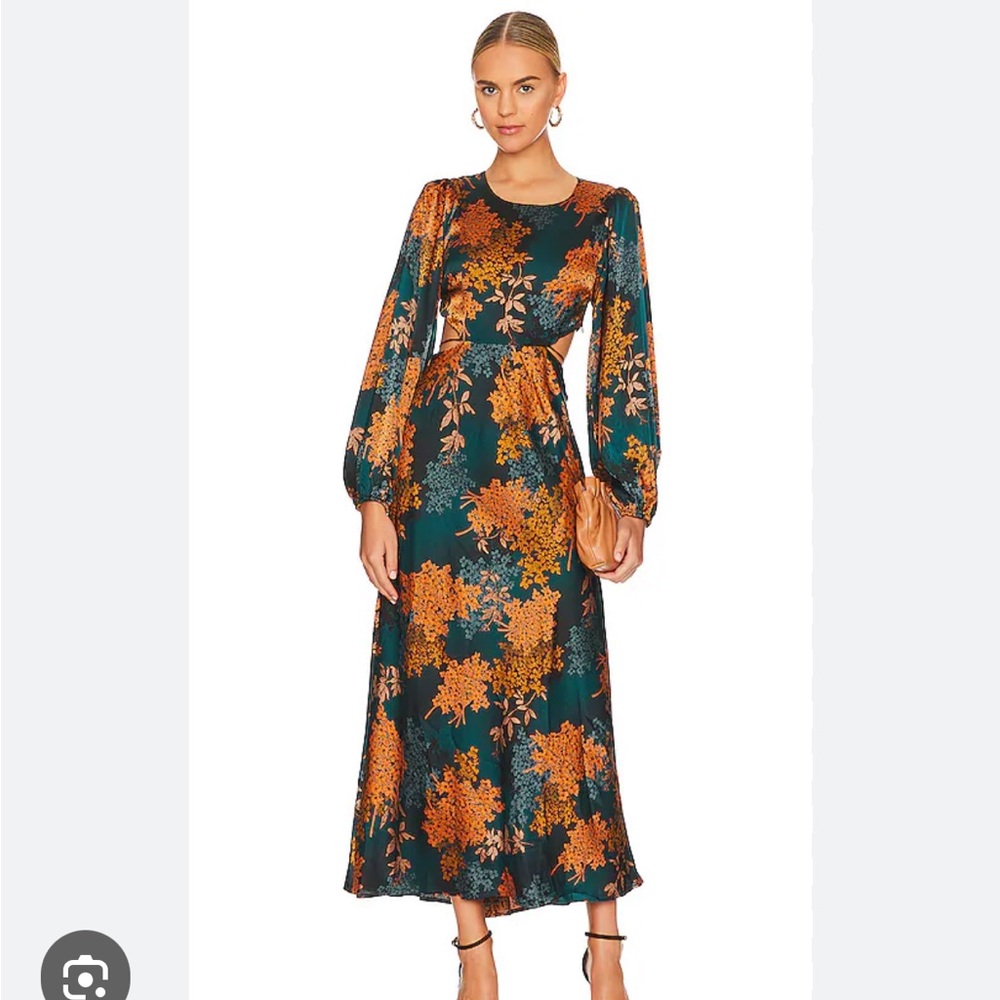 Astr Floral Midi Dress - Green and Orange